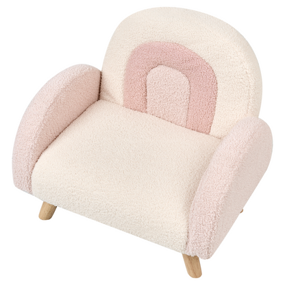 Kids Armchair Pastel Pink Boucle Upholstered With Wooden Legs
