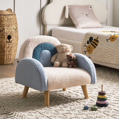 Kids Armchair Light Blue Boucle Upholstery and Wooden Legs