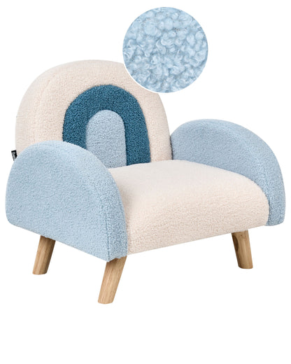 Kids Armchair Light Blue Boucle Upholstery and Wooden Legs