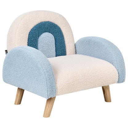 Kids Armchair Light Blue Boucle Upholstery and Wooden Legs