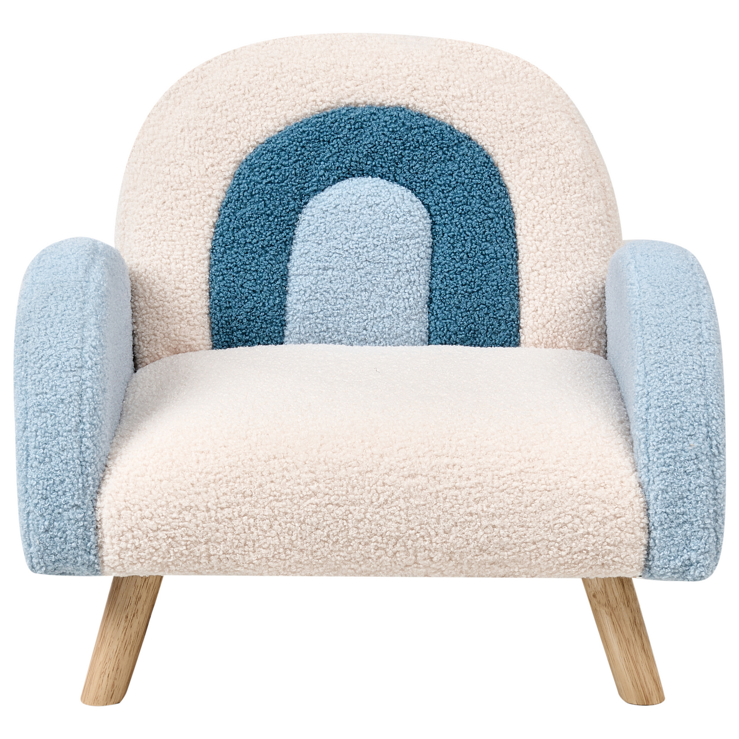 Kids Armchair Light Blue Boucle Upholstery and Wooden Legs