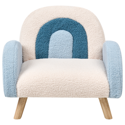 Kids Armchair Light Blue Boucle Upholstery and Wooden Legs