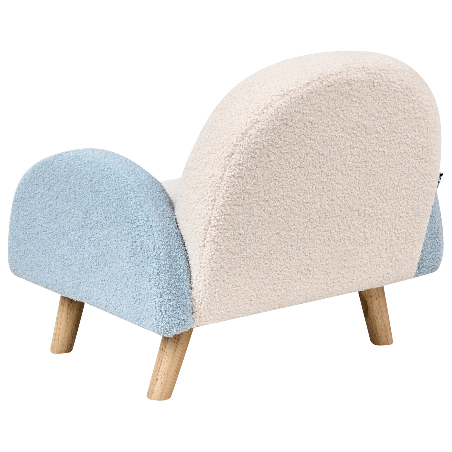 Kids Armchair Light Blue Boucle Upholstery and Wooden Legs