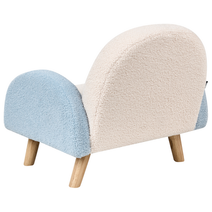 Kids Armchair Light Blue Boucle Upholstery and Wooden Legs