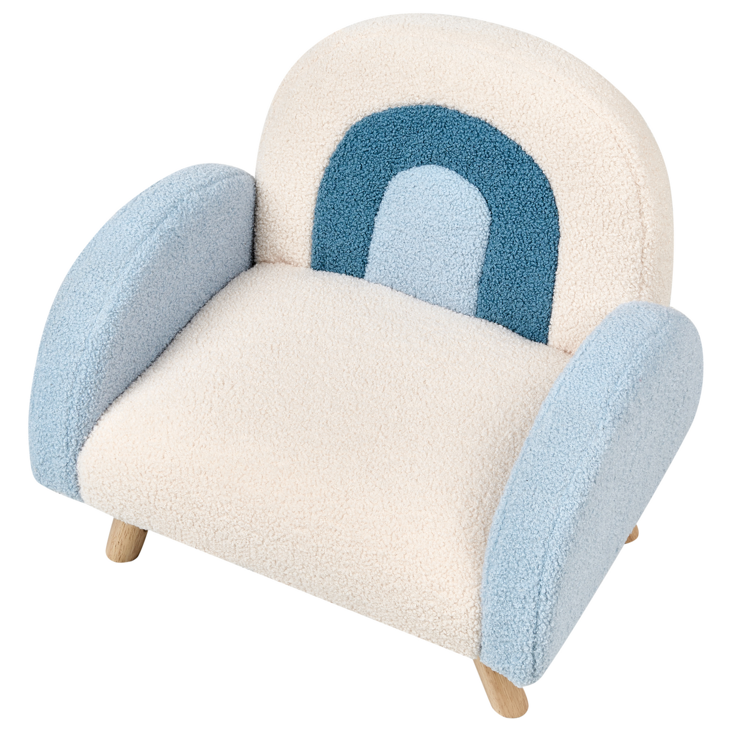 Kids Armchair Light Blue Boucle Upholstery and Wooden Legs