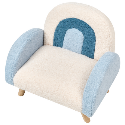 Kids Armchair Light Blue Boucle Upholstery and Wooden Legs