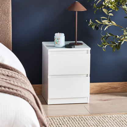 Bedside Table White With 2 Drawers Scandinavian Design