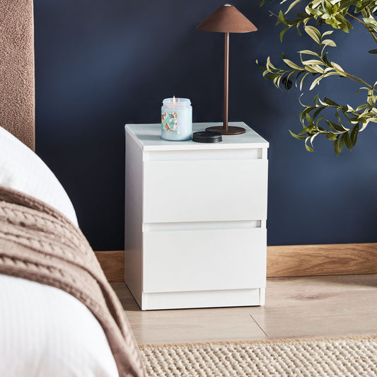 Bedside Table White With 2 Drawers Scandinavian Design