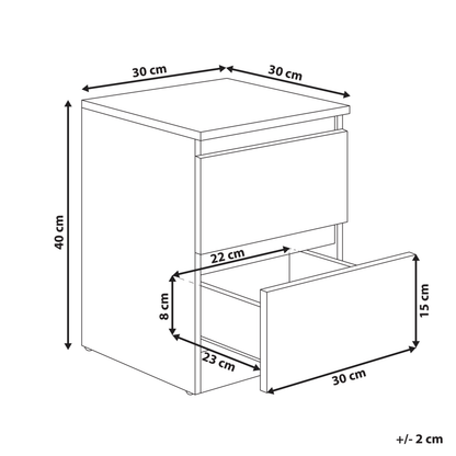 Bedside Table White With 2 Drawers Scandinavian Design