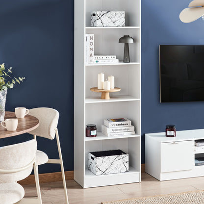 White 5 Shelf Bookcase Particle Board 5 Tier Storage Unit Scandinavian Style