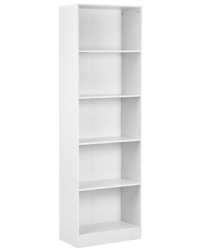 White 5 Shelf Bookcase Particle Board 5 Tier Storage Unit Scandinavian Style