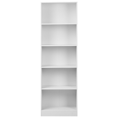 White 5 Shelf Bookcase Particle Board 5 Tier Storage Unit Scandinavian Style