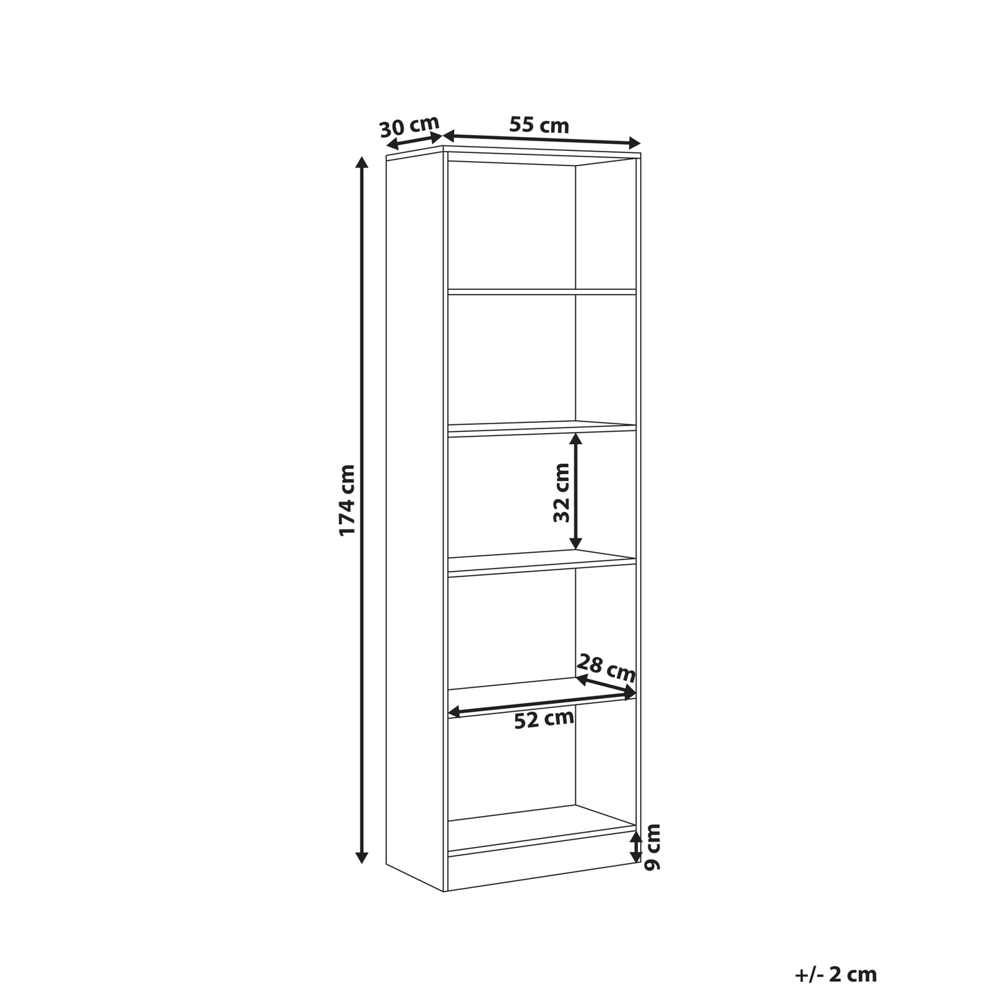 White 5 Shelf Bookcase Particle Board 5 Tier Storage Unit Scandinavian Style