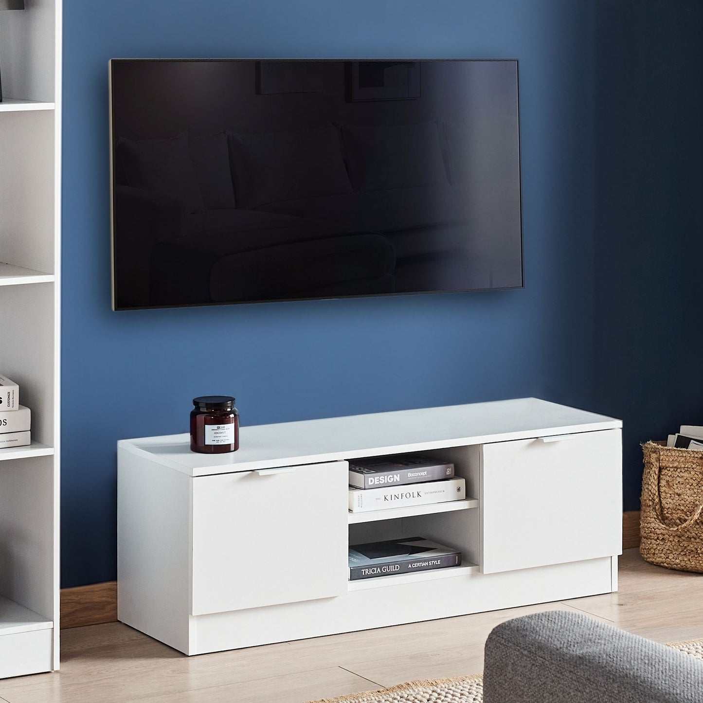 Nordic White TV Stand 102cm With 2 Drawers And Shelves