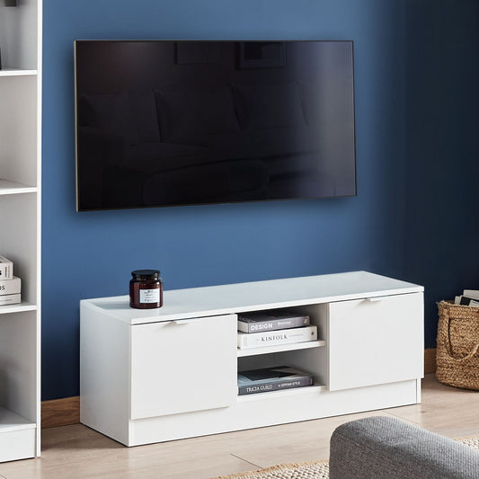 Nordic White TV Stand 102cm With 2 Drawers And Shelves