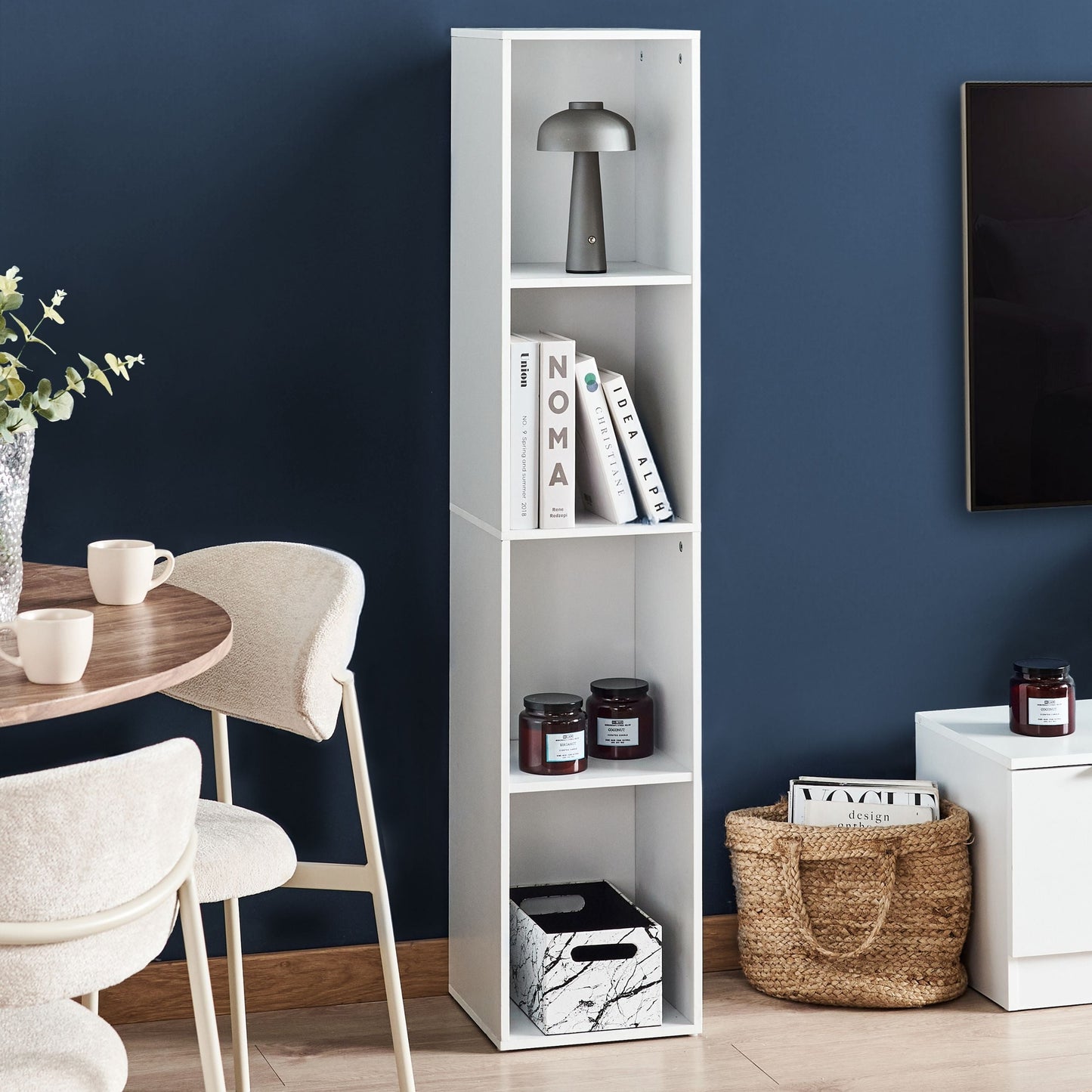 White 4 Shelf TV Stand Bookcase Scandinavian Style