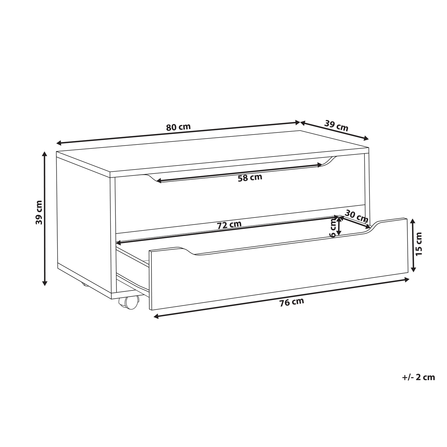 White MDP Bathroom Cabinet With 2 Drawers And Wheels