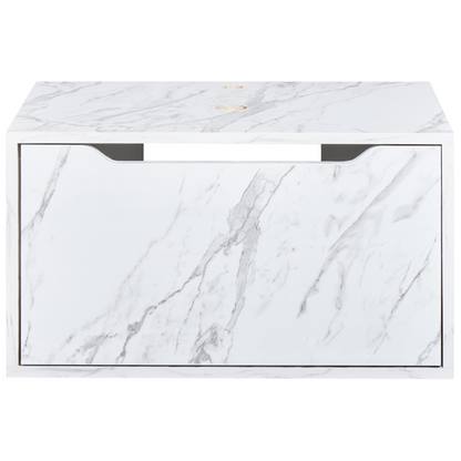 Wall Mounted White Particle Board Washbasin Cabinet With Marble Effect Finish And Pre Cut Holes