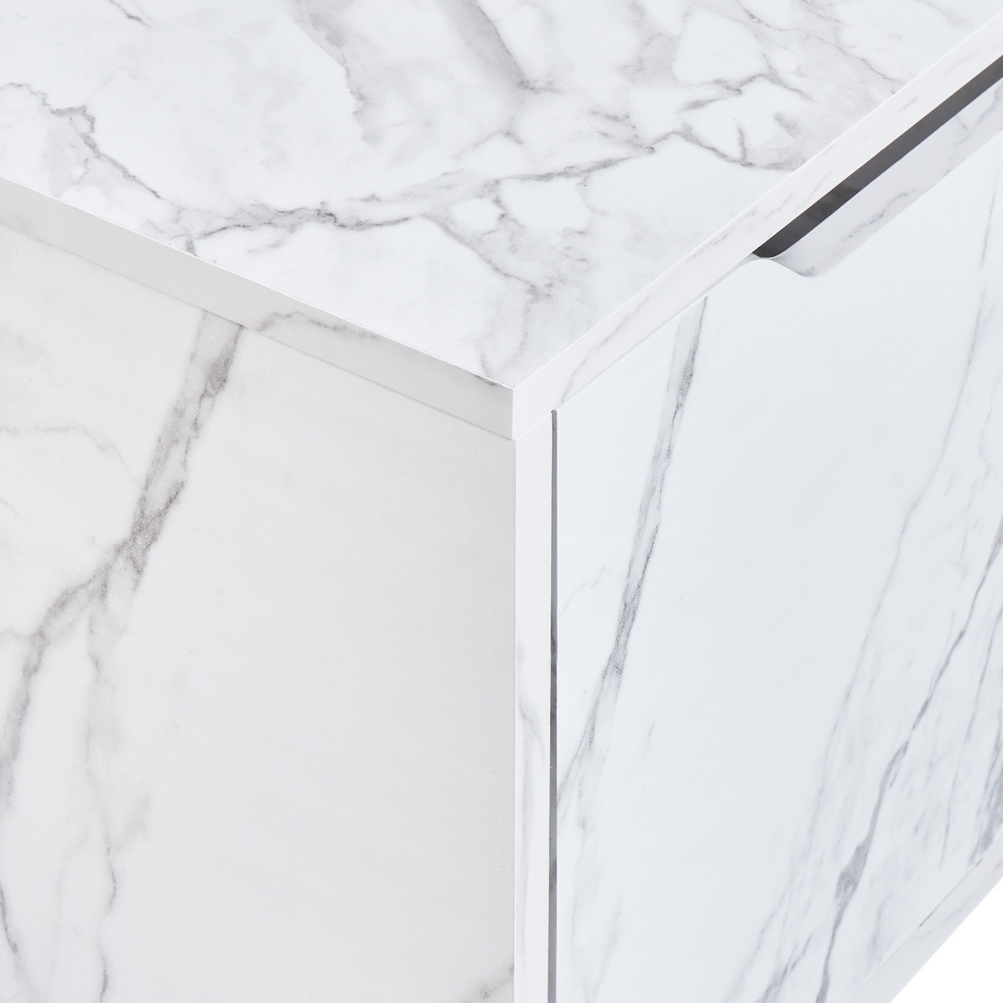 Wall Mounted White Particle Board Washbasin Cabinet With Marble Effect Finish And Pre Cut Holes
