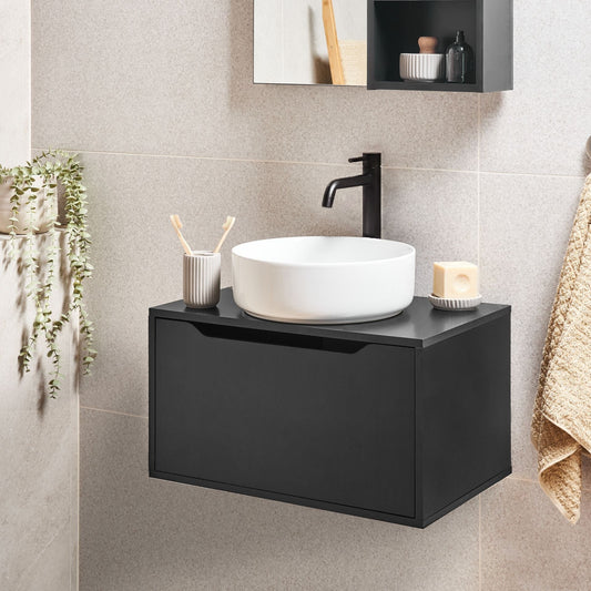 Black Wall Mounted Washbasin Cabinet With Pre Cut Holes