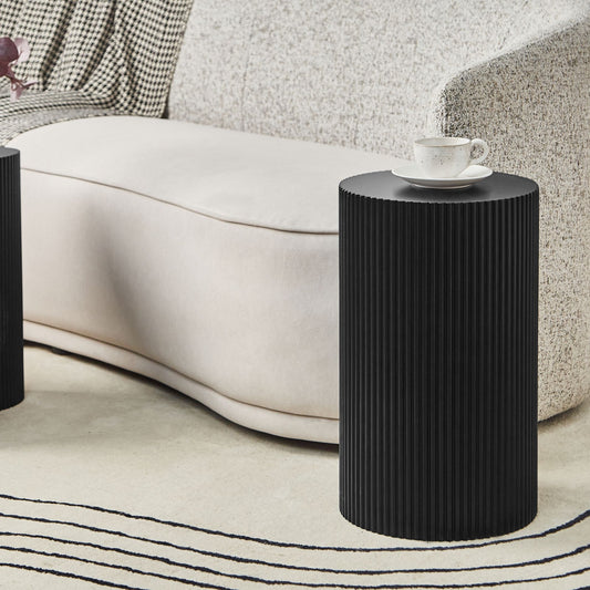 Nexa Side Table Black MDF Fluted Base 30 cm