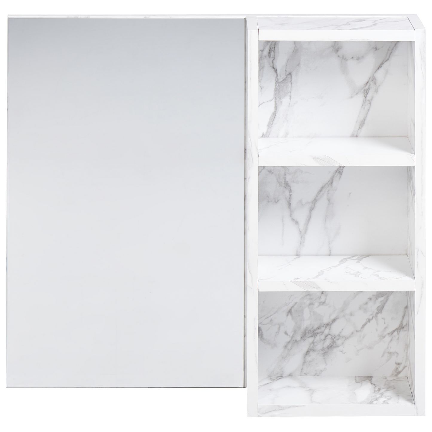 White Marble Effect Bathroom Wall Cabinet With Mirrored Cupboard