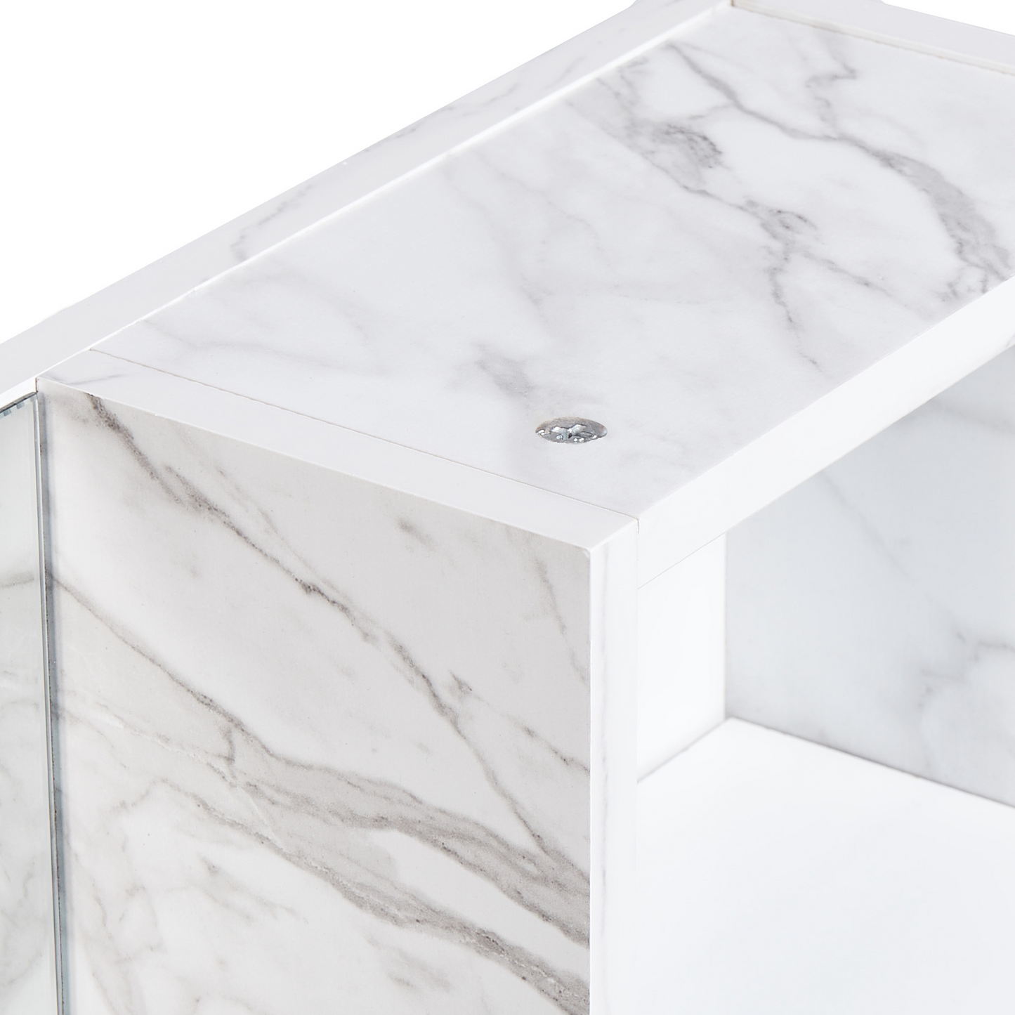 White Marble Effect Bathroom Wall Cabinet With Mirrored Cupboard