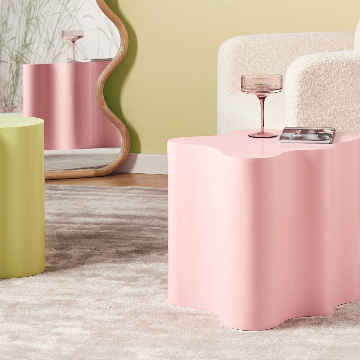 NovaHome Side Table Pastel Pink MDF Irregular Base 40x45 cm