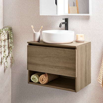 Wall Mounted Bath Cabinet Light Brown Pre Cut Basin Holes