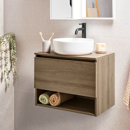 Wall Mounted Bath Cabinet Light Brown Pre Cut Basin Holes