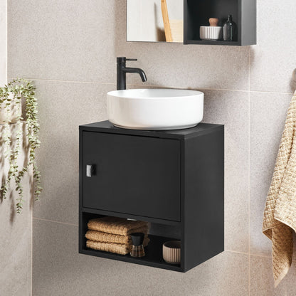 Black Wall Mounted Washbasin Cabinet Pre Cut Holes