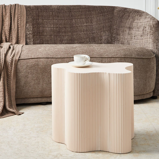 Lumina Living Side Table Off White MDF Irregular Fluted Base 40x50 cm Modern Design Accent