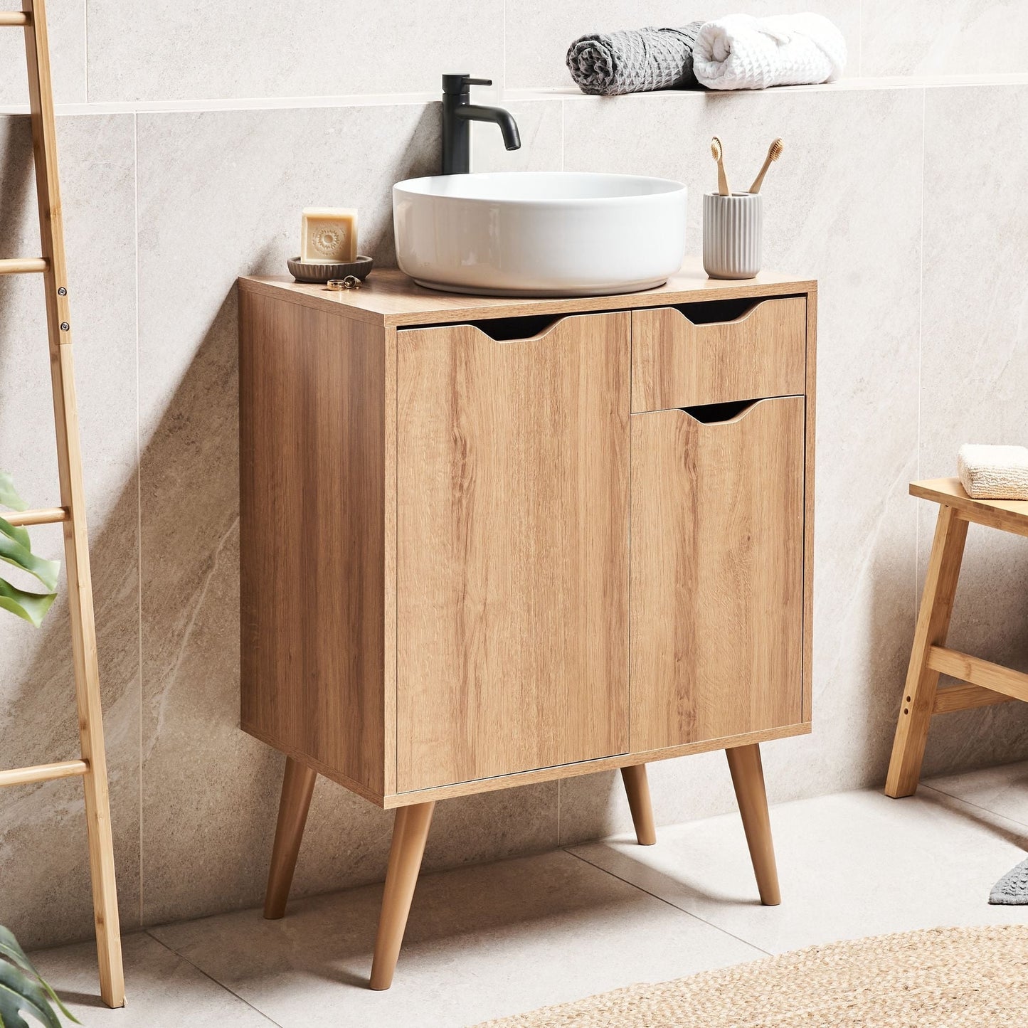 Washbasin Cabinet White MDP 60 x 80cm With Shelf