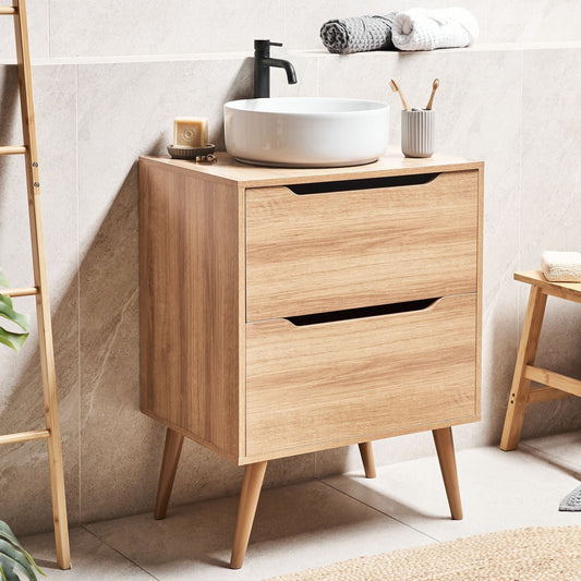 Washbasin Cabinet 60 x 80cm Light Brown MDP with Drawers