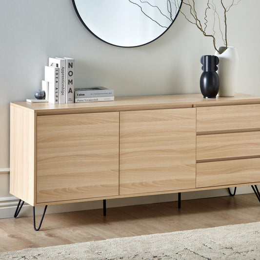 2 Door Sideboard Light Brown Particle Board With 2 Drawers