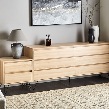 6 Drawer Chest Light Brown 160 X 40cm Minimalist