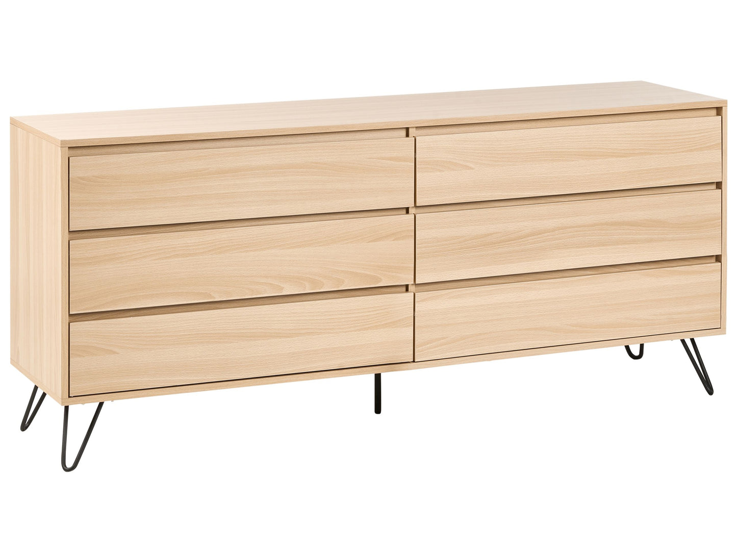 6 Drawer Chest Light Brown 160 X 40cm Minimalist