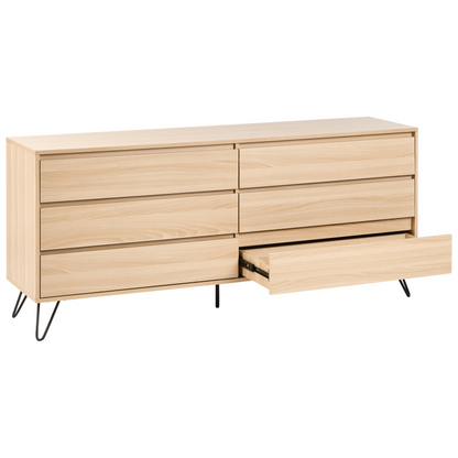 6 Drawer Chest Light Brown 160 X 40cm Minimalist
