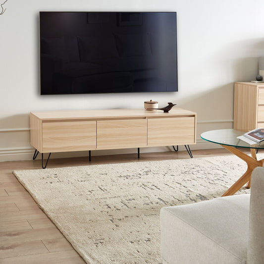 TV Stand Light Brown Particle Board 150cm Three Shelves Minimalist Living Room