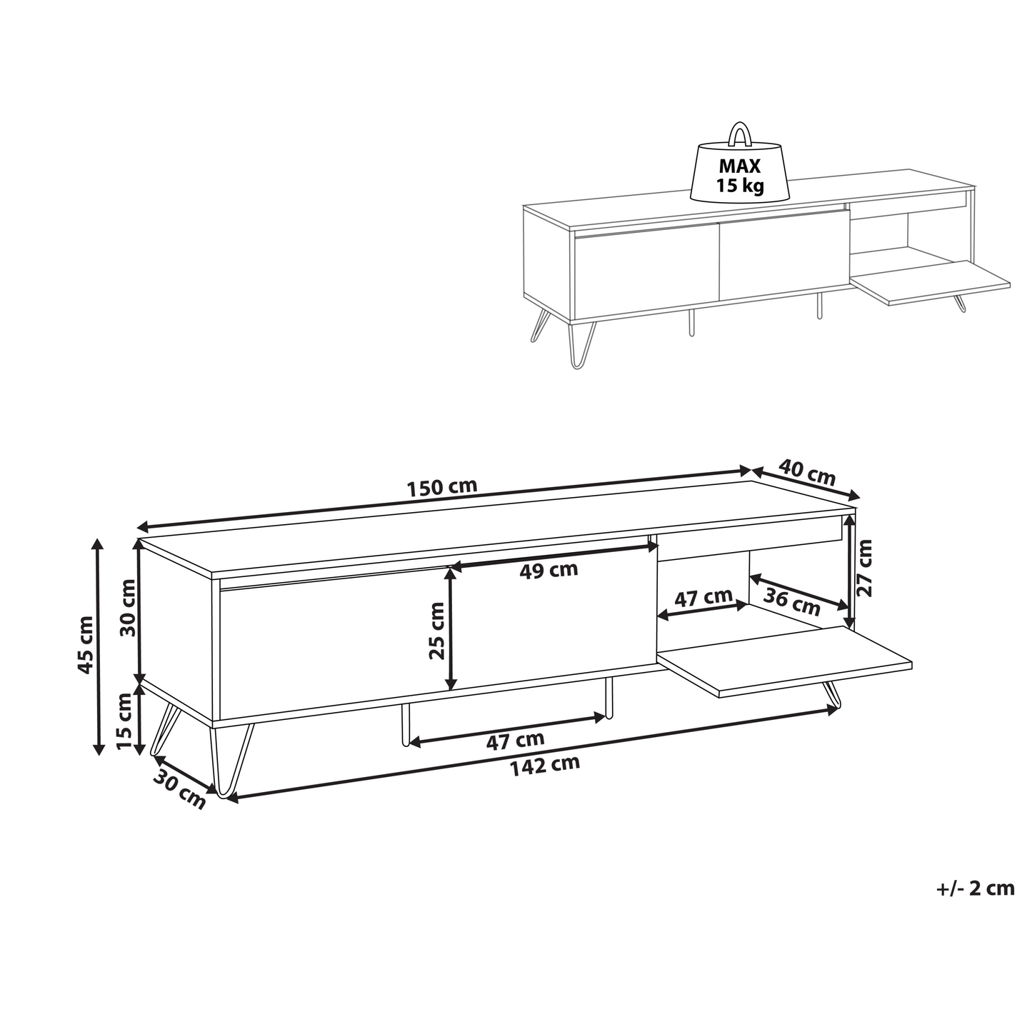 TV Stand Light Brown Particle Board 150cm Three Shelves Minimalist Living Room