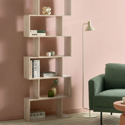 6 Tier Bookcase Light Brown Open-Back Irregular Minimalist