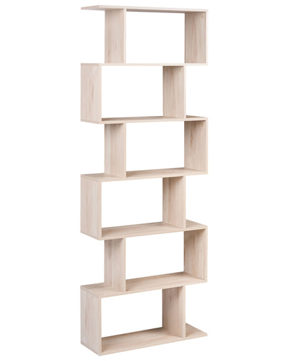 6 Tier Bookcase Light Brown Open-Back Irregular Minimalist