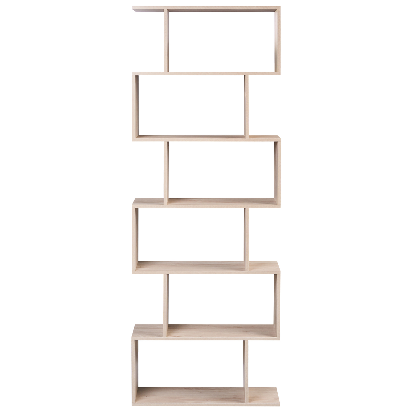 6 Tier Bookcase Light Brown Open-Back Irregular Minimalist