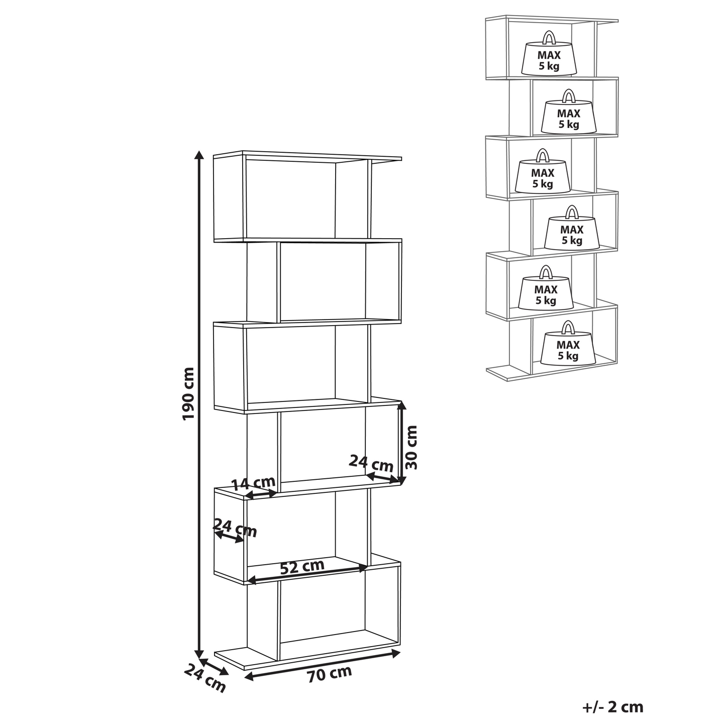 6 Tier Bookcase Light Brown Open-Back Irregular Minimalist