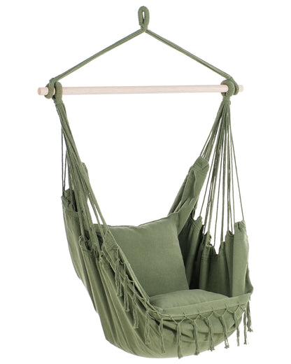 Hanging Hammock Chair Green Cotton and Polyester Swing for Indoor Outdoor Boho Style