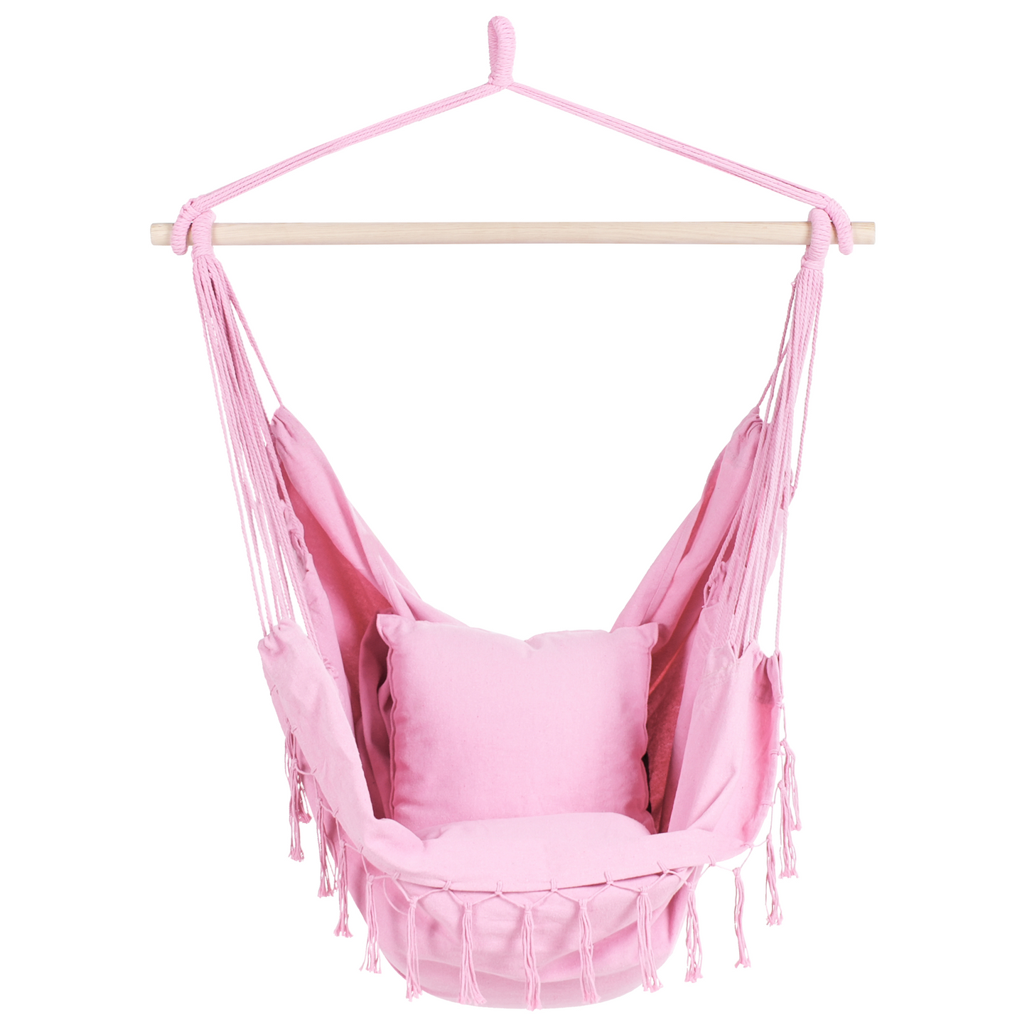 Hanging Hammock Chair Pink Cotton Polyester Indoor Outdoor