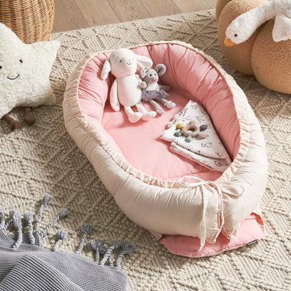Reversible Baby Cocoon Cotton Nest Pink Beige 55 X 90cm For Newborns