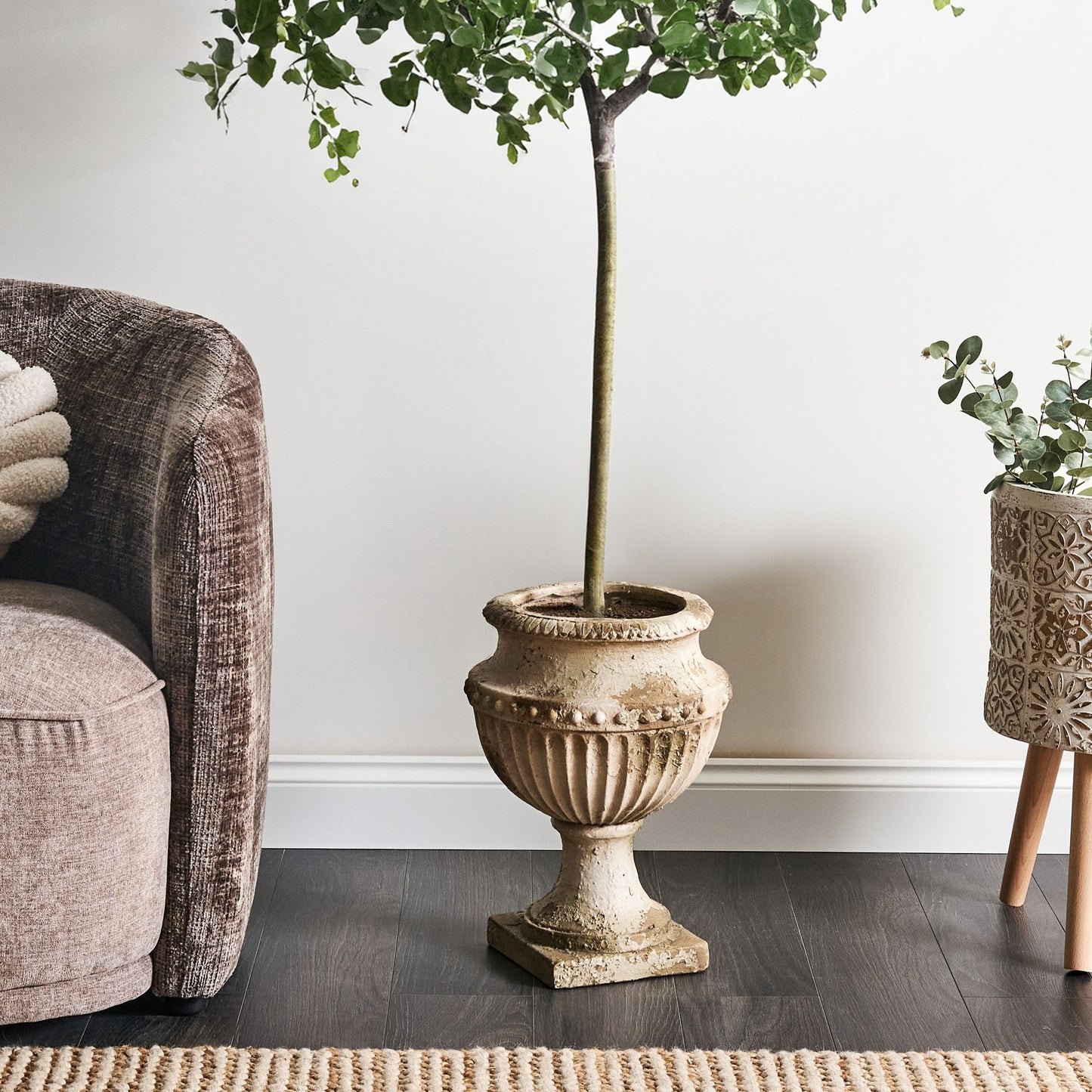Plant Pot Beige Distressed Vintage Style Antique Look Indoor Outdoor
