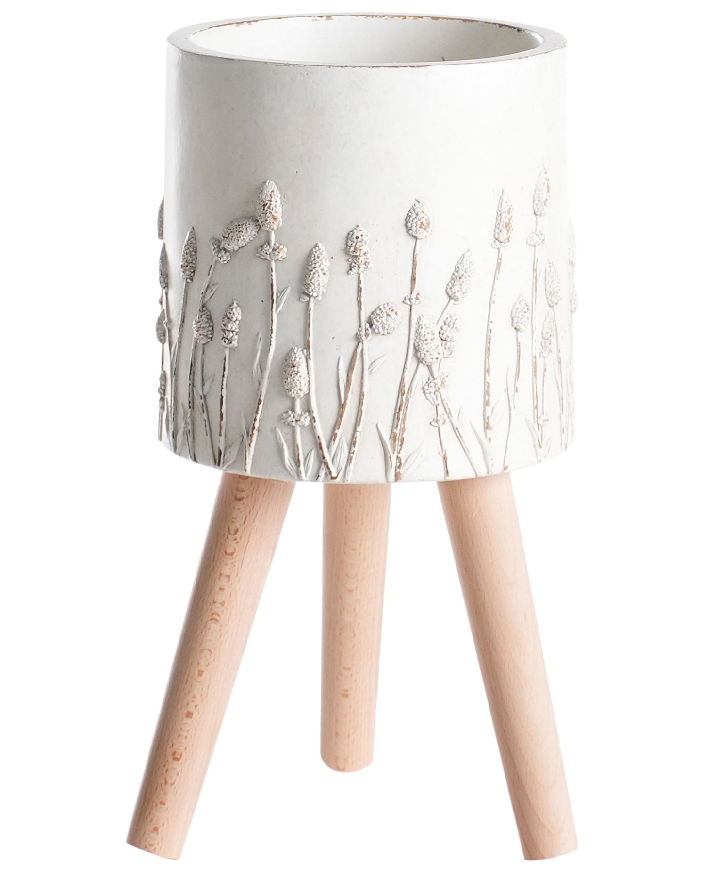Heritage Distressed Vintage Plant Pot Off White With Wooden Legs