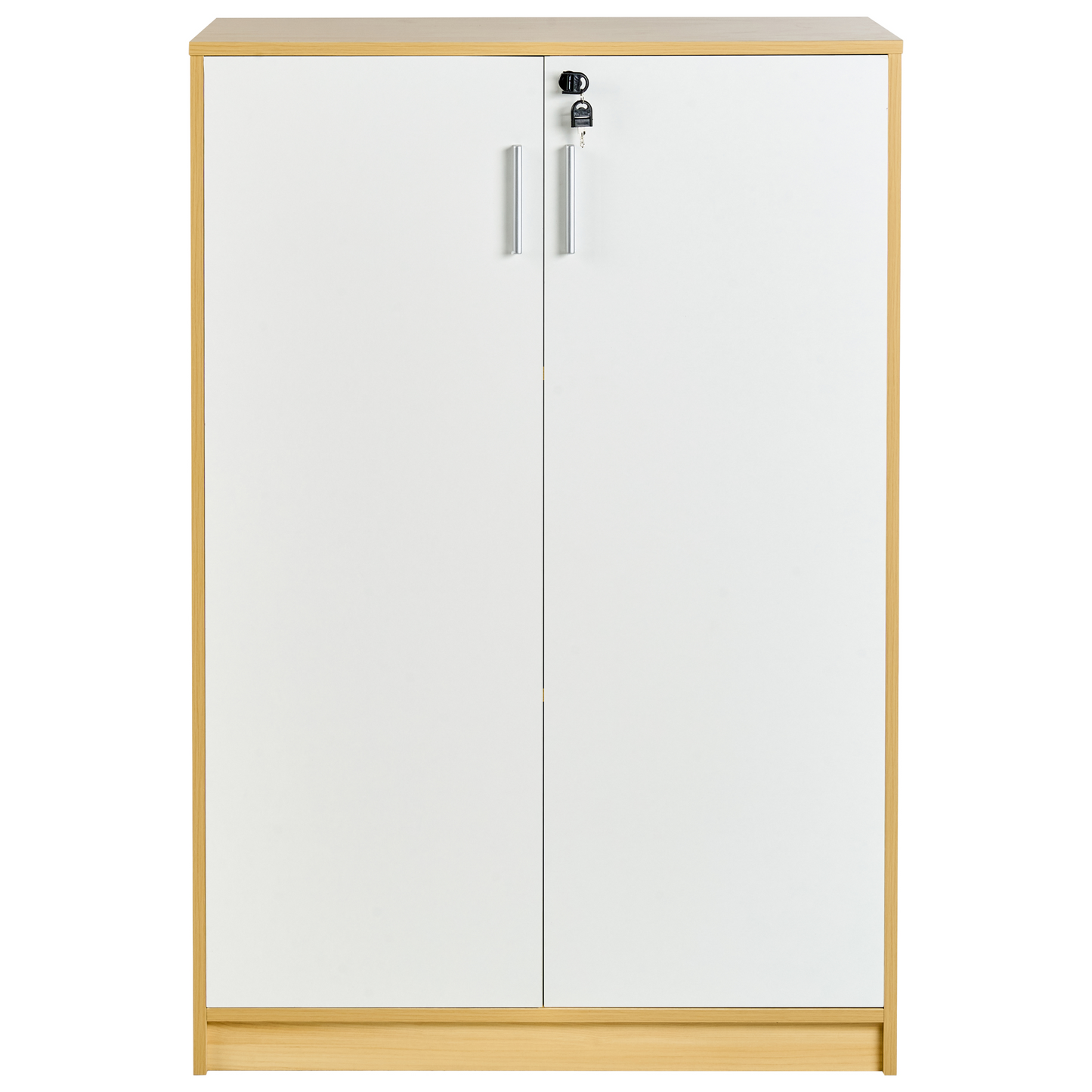 Cabinet Light Brown White Particle Board 2 Door 3 Shelves